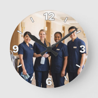 Hotel Housekeeping Staff Team Decor Round Clock