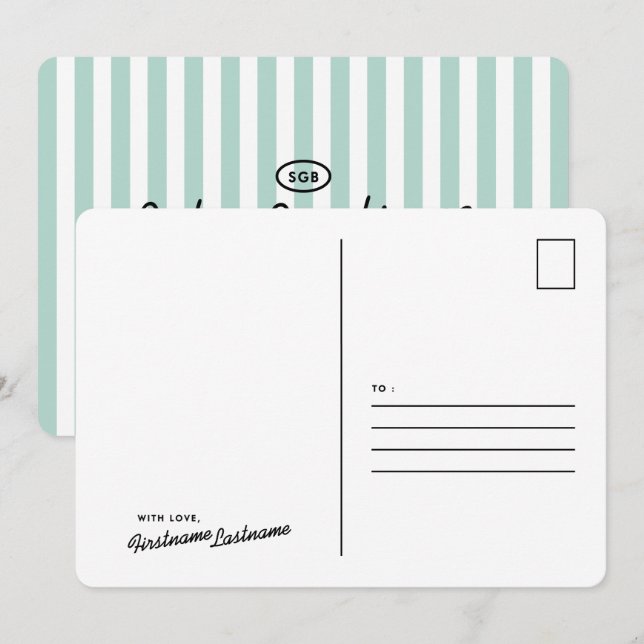 Hotel-Inspired Stripes Luxe Postcard Stationery (Front/Back)