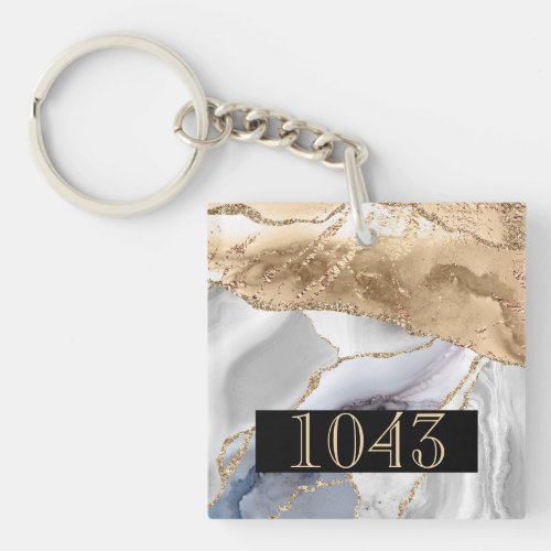 Hotel lodge resort faux gold white marble stone keychain