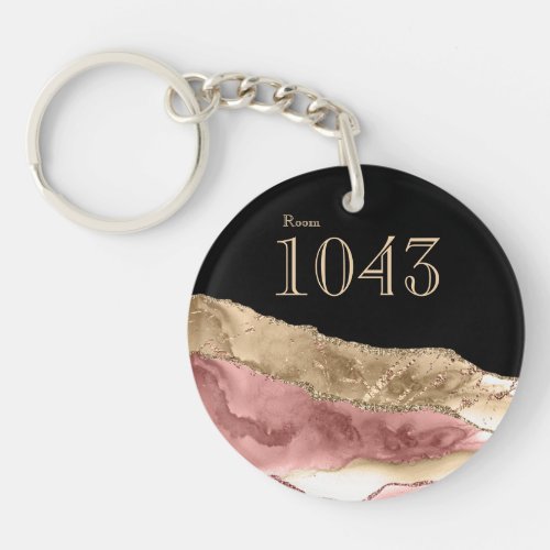 Hotel lodge resort marble stone faux gold pink keychain