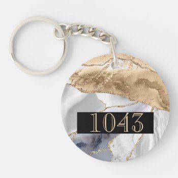 Hotel Lodge Resort Marble Stone Faux Gold White Keychain by mensgifts at Zazzle