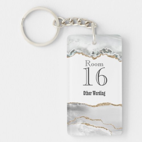 Hotel lodge resort room key faux gold white marble keychain