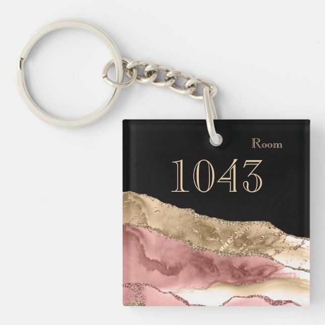 Hotel lodge resort rose goldmarble stone gold blue keychain (Front)