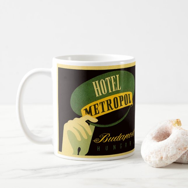 Hotel Metropol Budapest Hungary Bellhop Hat Coffee Mug (With Donut)