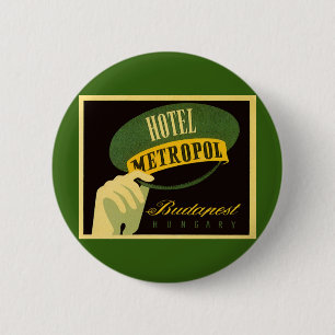 Hotel Metropol Budapest Hungary Bellhop Hat Pinback Button