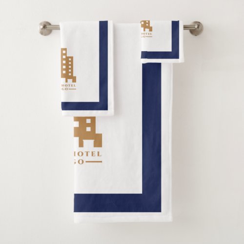 Hotel Minimalist Navy Blue White Rectangle Logo Bath Towel Set