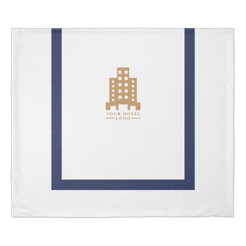 Hotel Minimalist Navy Blue White Rectangle Logo Duvet Cover
