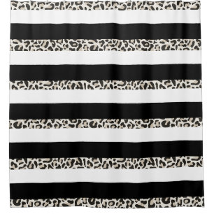 Hotel Monogram Black Rose Gold White Striped Bath Shower Curtain