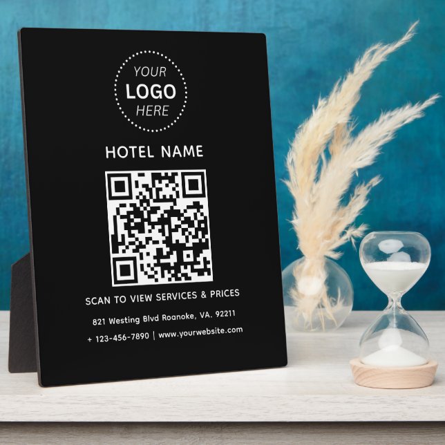 Hotel Name Logo & QR code Services Prices Details Plaque (Side)