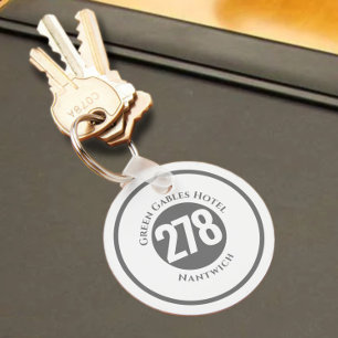 Hotel Name Plus Room Number on a Keychain