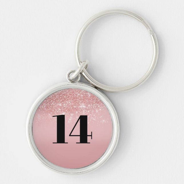 Hotel room custom number rose glitter sparkles keychain (Front)