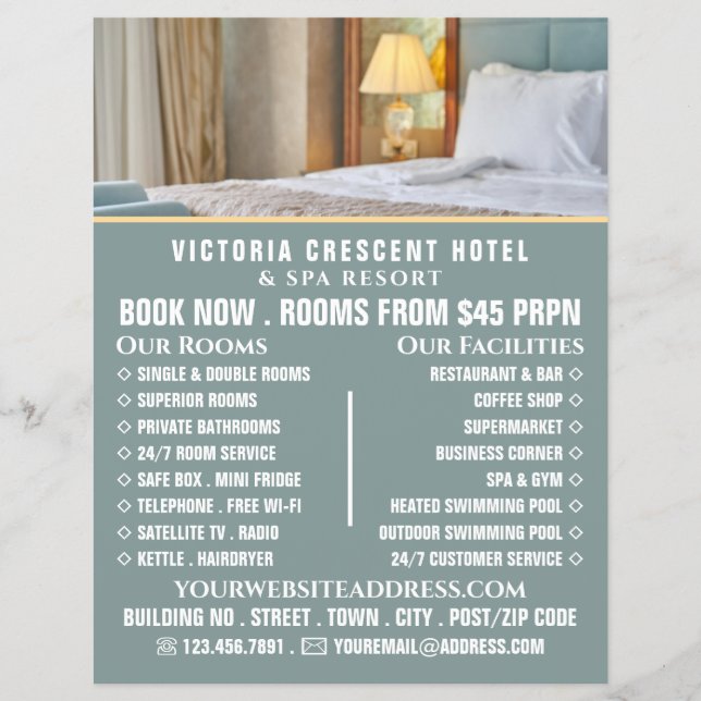 Hotel Room, Hotel Accommodation Advertising Flyer (Front)