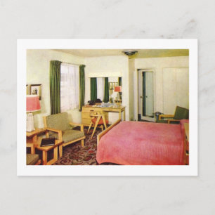 Hotel Room Interior 1950s Retro Postcard