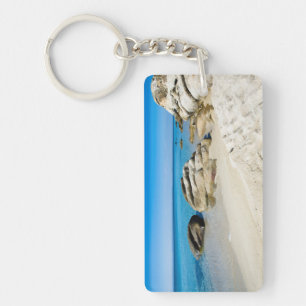 Hotel room key beautiful beach Greece with text Ke Keychain