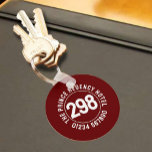 Hotel Room Key Fob with Room Number<br><div class="desc">Key Fob for a Hotel. Hotel Keychain with Room Number. Guest House Keyring with hotel room number. Hotel room key chain. The number of the hotel room printed on a Keyring. Maroon colour.</div>