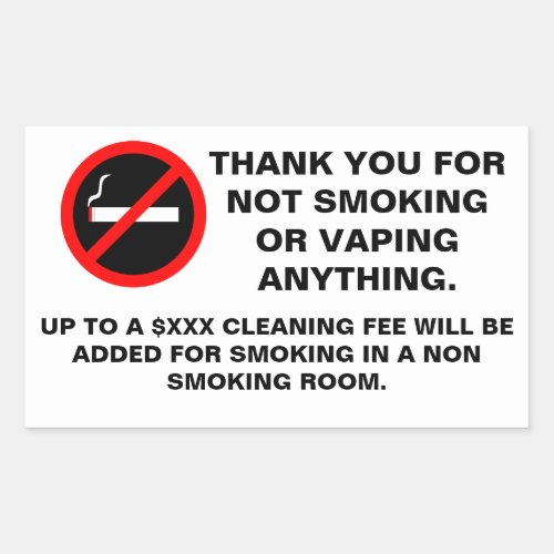 Hotel room no smoking no vaping sign rectangular s rectangular sticker