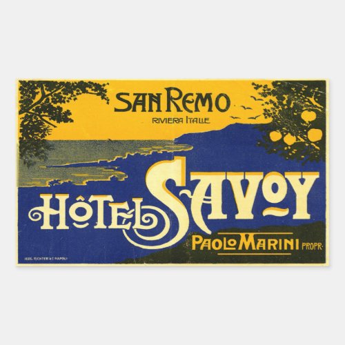 Hotel Savoy San Remo Italy Rectangular Sticker