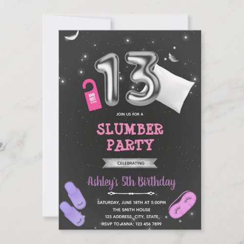 Hotel slumber party 13th birthday invitation