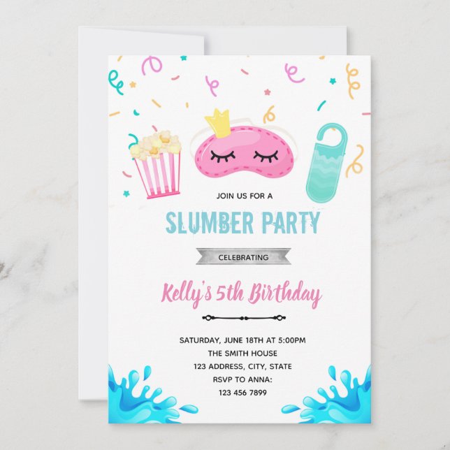 Hotel slumber pool party invitation (Front)
