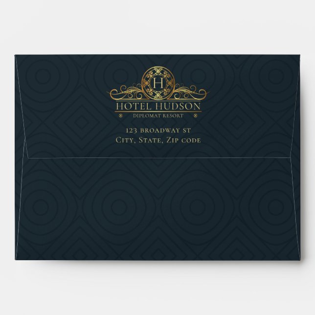 hotel Stationery Elegant Blue Gold Envelope (Back (Top Flap))