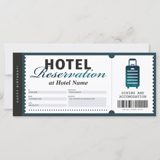 Hotel Stay Reservation Teal Voucher Certificate (Front)