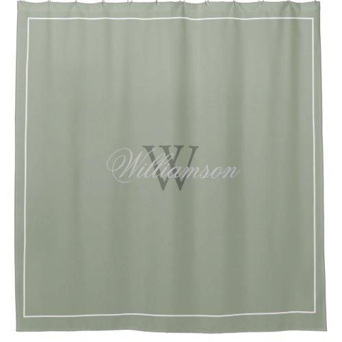 Hotel Style Desert Sage Green with Name  Monogram Shower Curtain