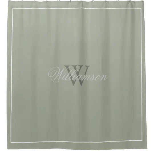 Hotel Style Desert Sage Green With Name, Monogram Shower Curtain