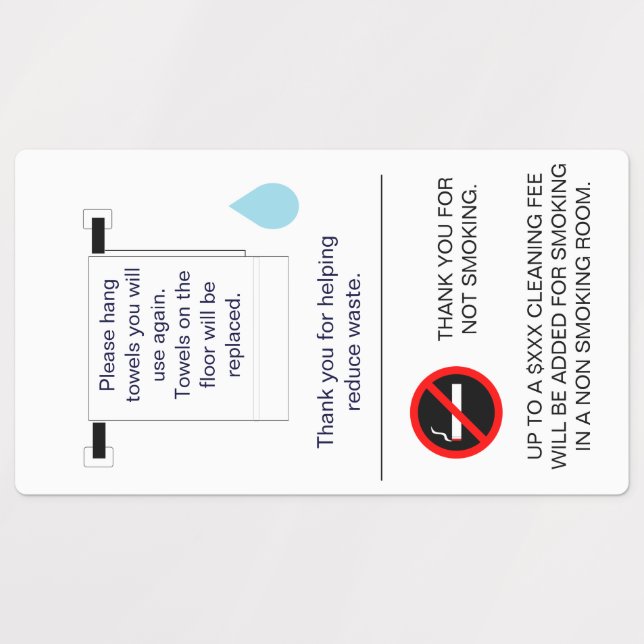 Hotel Towel and Smoking Sign  Labels (Design 3)