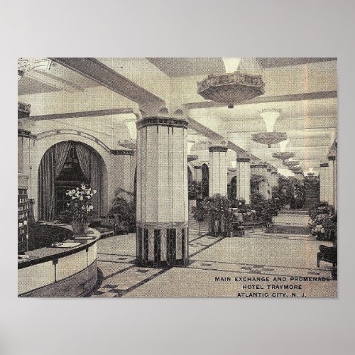Hotel Traymore Lobby Atlantic City NJ Vintage Poster