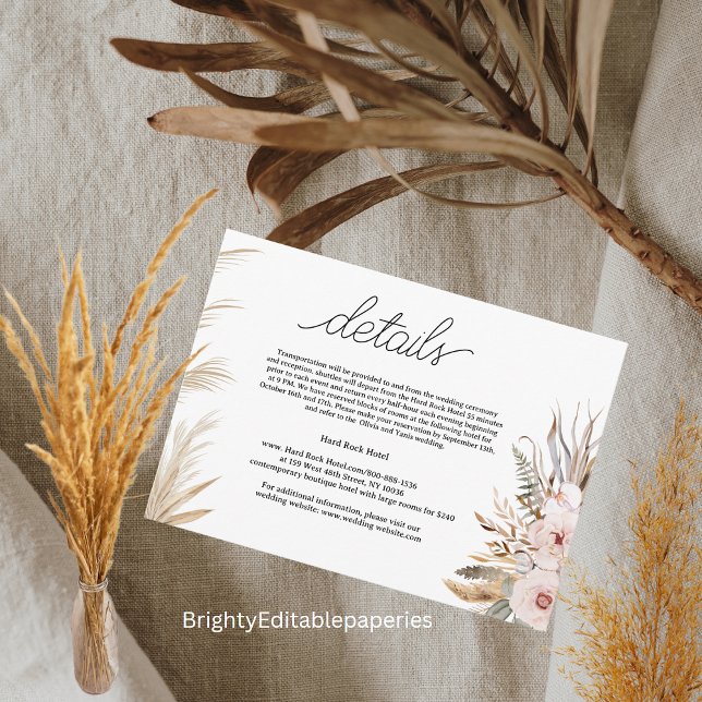 Hotel Wedding Details In Tropical flowers Note Card (Creator Uploaded)