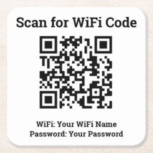 Hotel Wifi Details Plus QR Code Square Paper Coaster