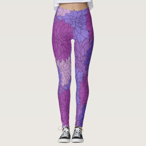 Hothouse Dahlias Purple Floral Print Leggings