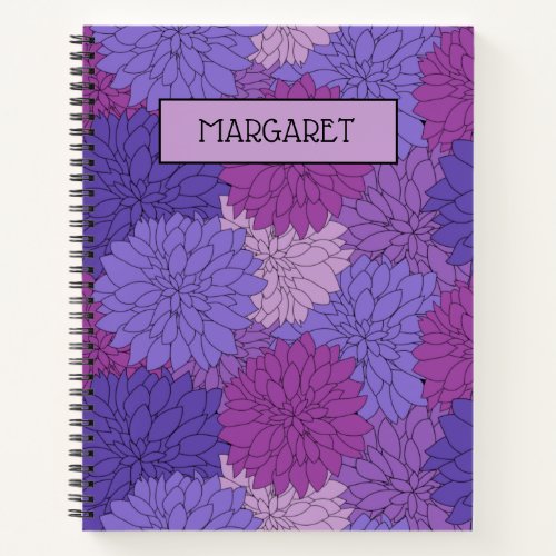 Hothouse Dahlias Purple Floral Print Personalized Notebook