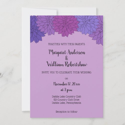 Hothouse Dahlias Purple Floral Wedding Invitation