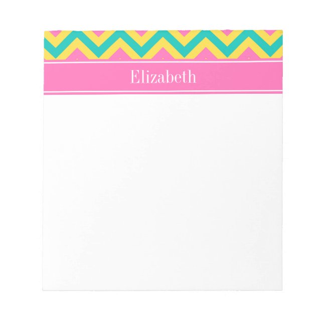 HotPink2 Teal Pineapple LG Chevron Name Monogram Notepad (Front)