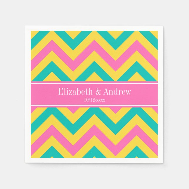 HotPink2 Teal Pineapple LG Chevron Name Monogram Paper Napkins (Front)