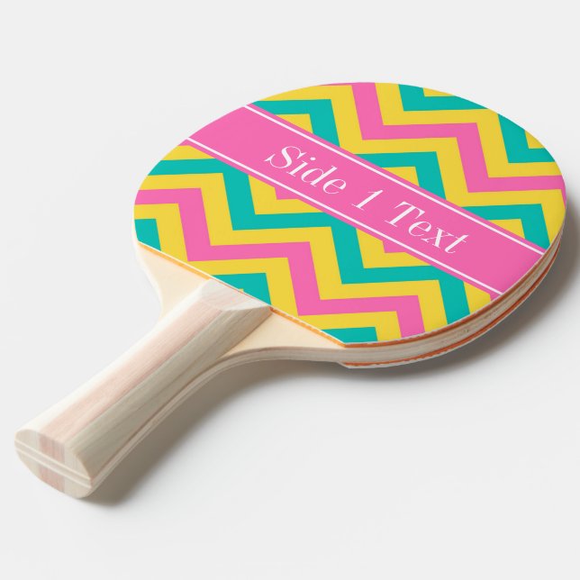 HotPink2 Teal Pineapple LG Chevron Name Monogram Ping-Pong Paddle (Front Angle)