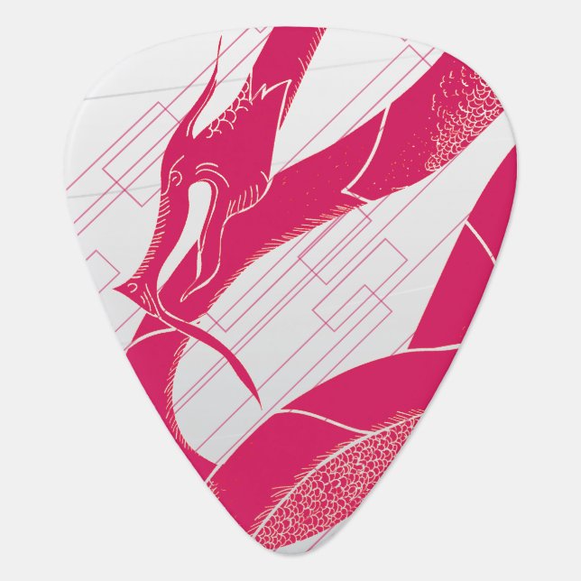 Hotpink Dragon Japanese Dragon White Background Guitar Pick (Front)
