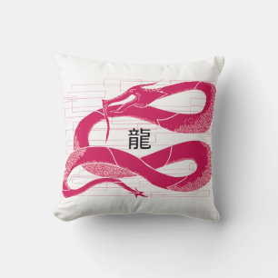 Hotpink Dragon Japanese Dragon White Background Throw Pillow