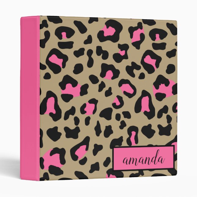 HotPink Leopard Print Monogram Personalized Binder (Front/Spine)