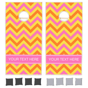 HotPink Pineapple Pumpkin LG Chevron Name Monogram Cornhole Set
