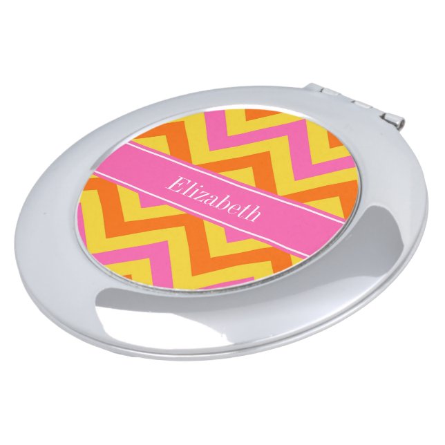 HotPink Pineapple Pumpkin LG Chevron Name Monogram Mirror For Makeup (Turned)