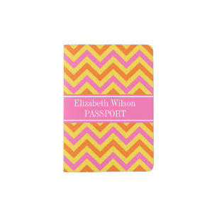 HotPink Pineapple Pumpkin LG Chevron Name Monogram Passport Holder