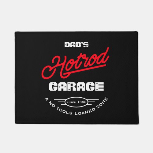 Hotrod Garage Name Neon Effect Saying Retro Black Doormat