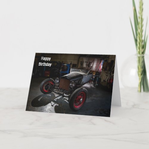 Hotrod in a Garage Happy Birthday Card