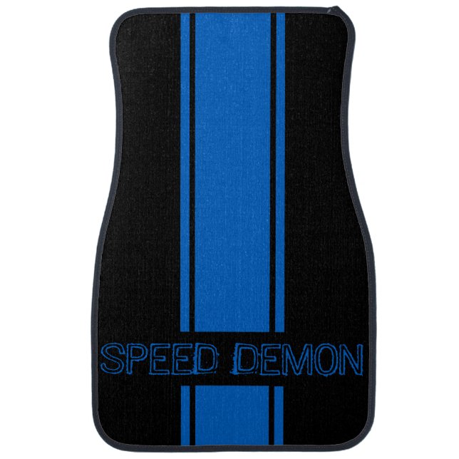 Hotrod Race Car Velocity Blue Racing Stripes Car Floor Mat (Front)
