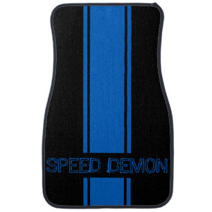 Hotrod Race Car Velocity Blue Racing Stripes Floor Mat