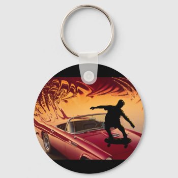 Hotrods And Skateboarders Keychain by EvieMcD at Zazzle