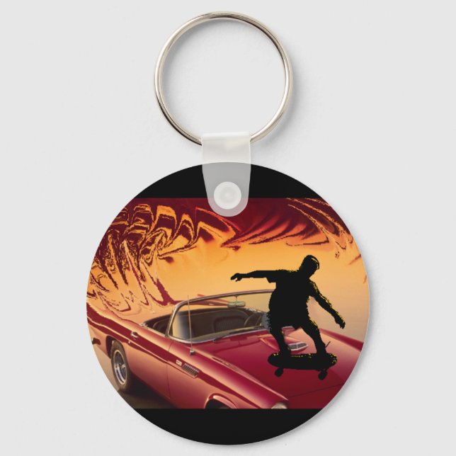 Hotrods and skateboarders keychain (Front)
