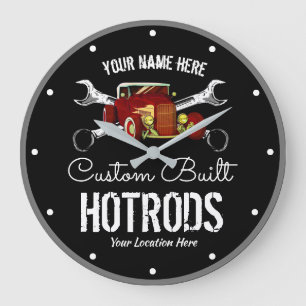 Hotrods Custom Built Cars Tools Retro Black Cool Large Clock